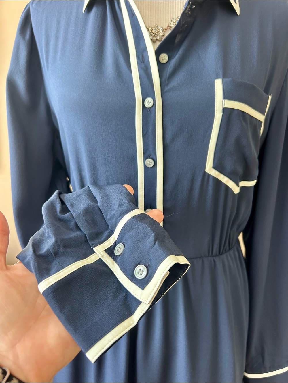 J Crew A-line Silk Shirt-Dress Navy Blue Size 14 NWT - Picture 5 of 11